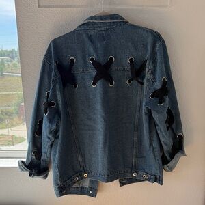 Unique Denim Jacket with Black Accents